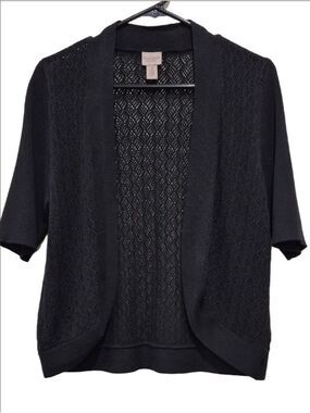 Chico's Black Open-Front Short-Sleeve Cardigan